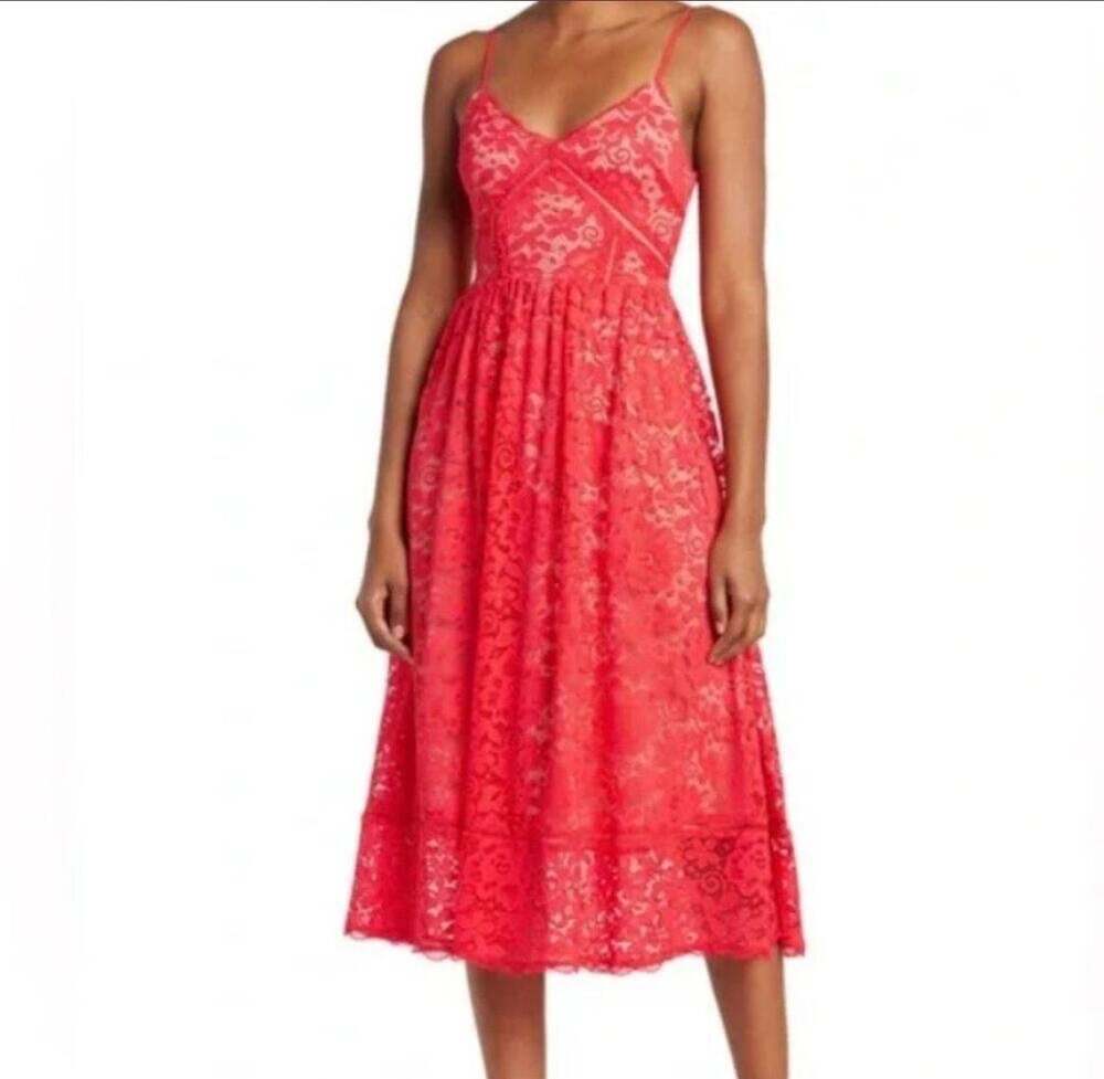 NSR Women's Red Lace Midi Dress